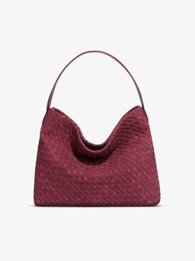 Woven Suede Tote Bag in Wine Red